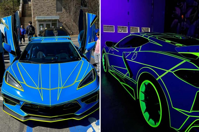 Посмотрите на Corvette C8 со светящимися неоновыми полосками в стиле фильма &laquo;Трон&raquo;