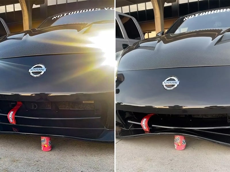 Nissan 370Z не смог устоять перед банкой с газировкой