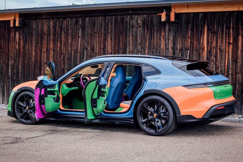 Porsche Taycan Cross Turismo от Шона Уотерспуна удивил яркой окраской в стиле VW Harlequin