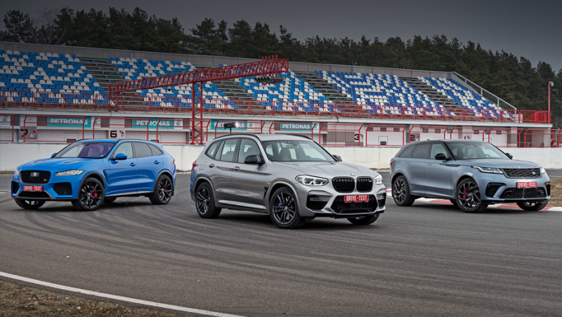 Разгоняем BMW X3 M, Jaguar F-Pace SVR и&nbsp;Range Rover Velar с&nbsp;V8