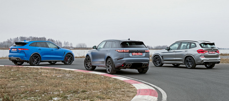 Разгоняем BMW X3 M, Jaguar F-Pace SVR и&nbsp;Range Rover Velar с&nbsp;V8